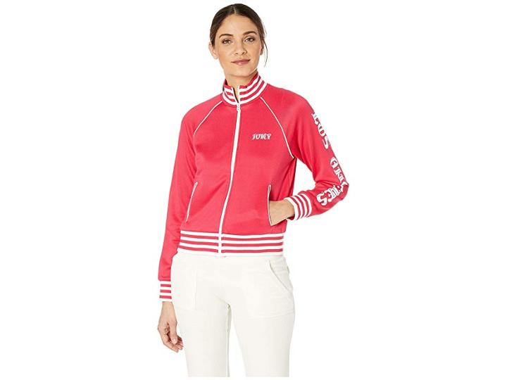 Juicy Couture Jxjc Tricot Stripe Rib Logo Jacket (pixie Pink) Women's Clothing