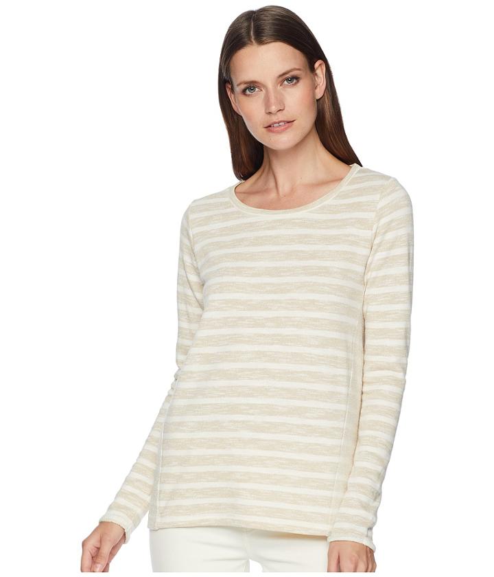 Alexander Jordan Long Sleeve Stripe Scoop Neck W/ Reverse Side Panel (khaki/cream) Women's Clothing