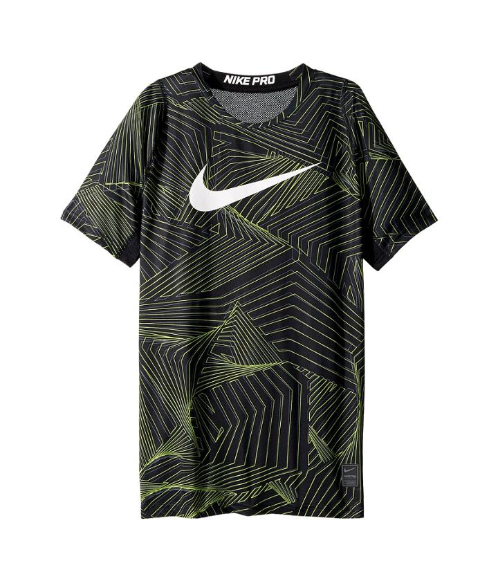 Nike Kids Pro Short Sleeve Printed Training Top (little Kids/big Kids) (black) Boy's Clothing