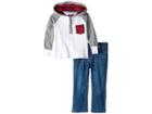 7 For All Mankind Kids Long Raglan Sleeve Heavyweight Jersey Hoodie And Denim Jeans (toddler) (off-white) Boy's Active Sets