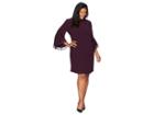 Tahari By Asl Plus Size Long Bell Sleeve Crepe/lace Shift Dress With Mock Neckline (aubergine) Women's Dress