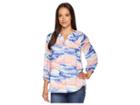 Ivanka Trump Printed Round Sleeve Blouse With Open Hem (ivory/blue) Women's Clothing