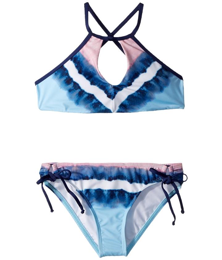 Splendid Littles Tie-dye Stripe High Neck Bra Tunnel Side Pants (big Kid) (blue) Girl's Swimwear Sets