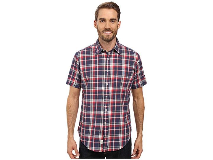 U.s. Polo Assn. Short Sleeve Classic Fit Plaid Poplin Sport Shirt (mood Indigo) Men's Clothing