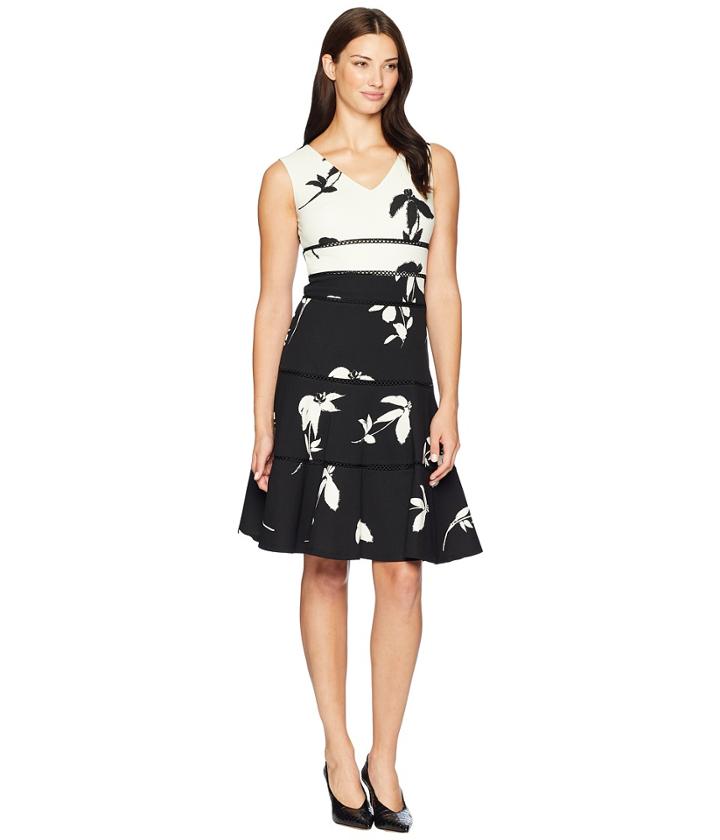 Taylor Contrast Print A Line Dress (ivory/black) Women's Dress