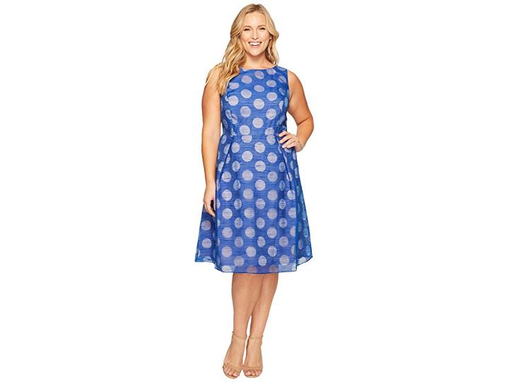 Adrianna Papell Plus Size Pop Dot Burnout Sleeveless Fit And Flare (cobalt/blush) Women's Dress
