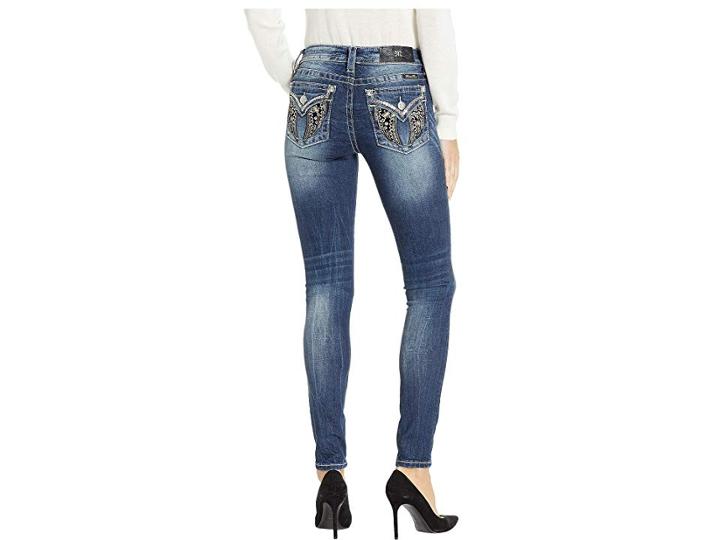 Miss Me Velvet Wing Skinny Jeans In Denim Blue (denim Blue) Women's Jeans