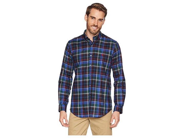 Polo Ralph Lauren Classic Fit Brushed Twill (prussian Blue/beige Multi) Men's Clothing