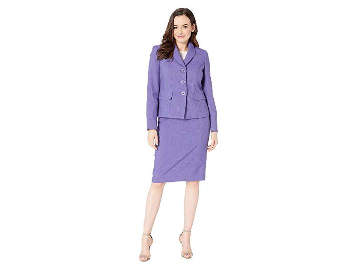 Le Suit Weave Three-button Wide Lapel Skirt Suit (orchid/black) Women's Suits Sets