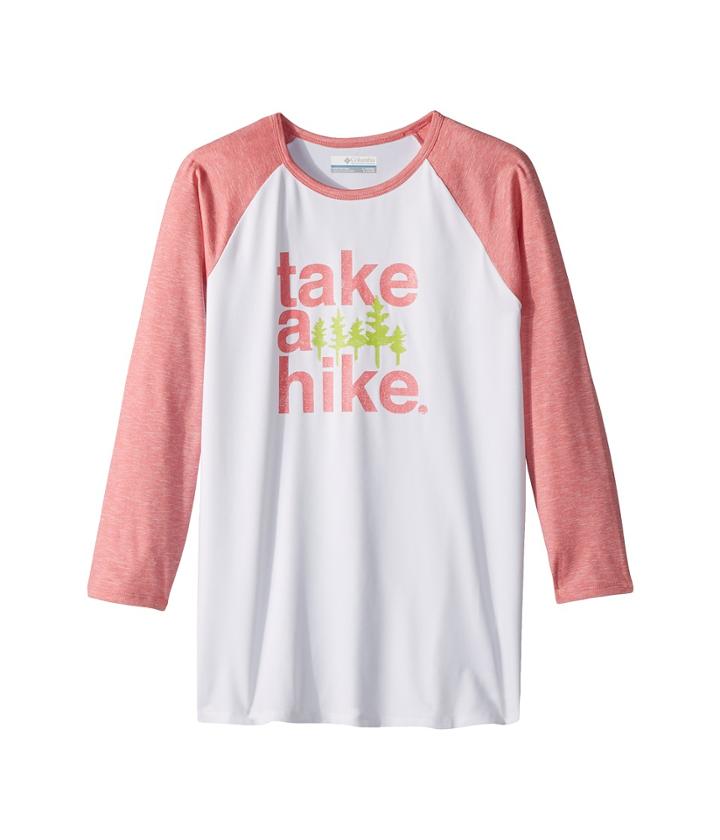 Columbia Kids Outdoor Elements 3/4 Sleeve Shirt (little Kids/big Kids) (lollipop Heather/white) Girl's T Shirt