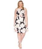 Adrianna Papell Plus Size Fitted A-line Sleeveless (pink/black Multi) Women's Dress