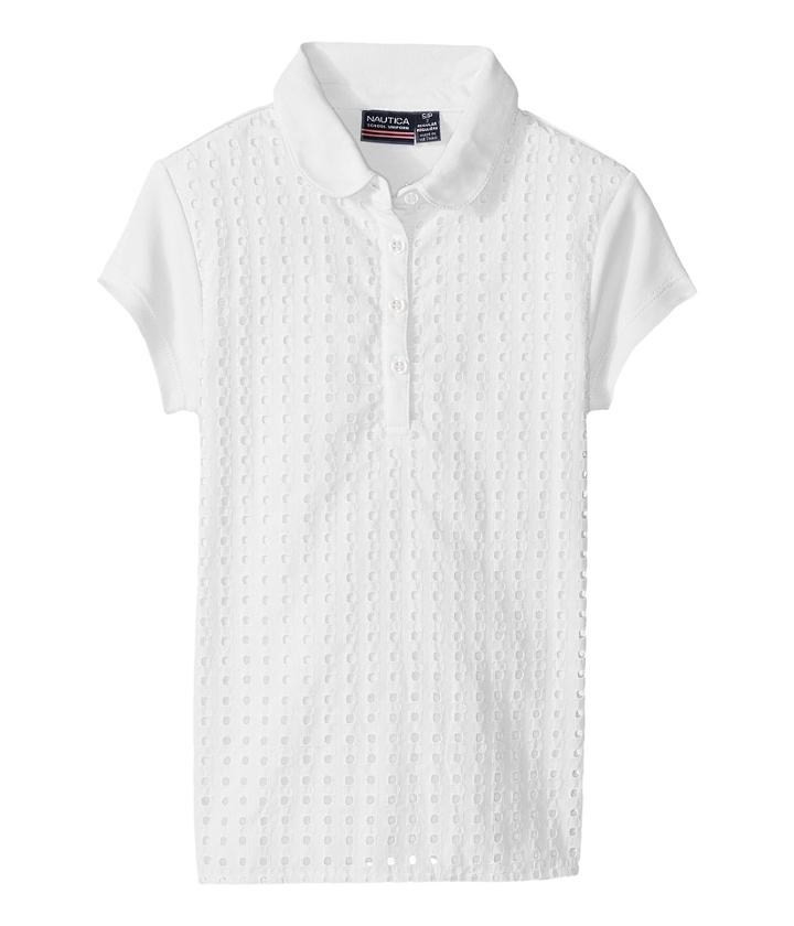 Nautica Kids Short Sleeve Eyelet Polo (big Kids) (white) Girl's Short Sleeve Pullover