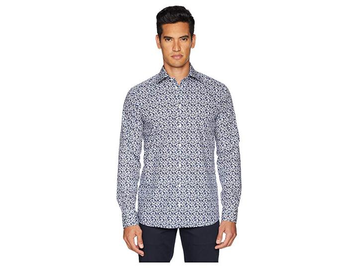 Eton Slim Fit Palm Frond Shirt (blue) Men's Long Sleeve Button Up