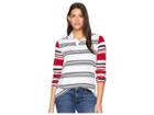 Chaps Rugby Jersey Long Sleeve Knit (white/capri Navy) Women's Clothing