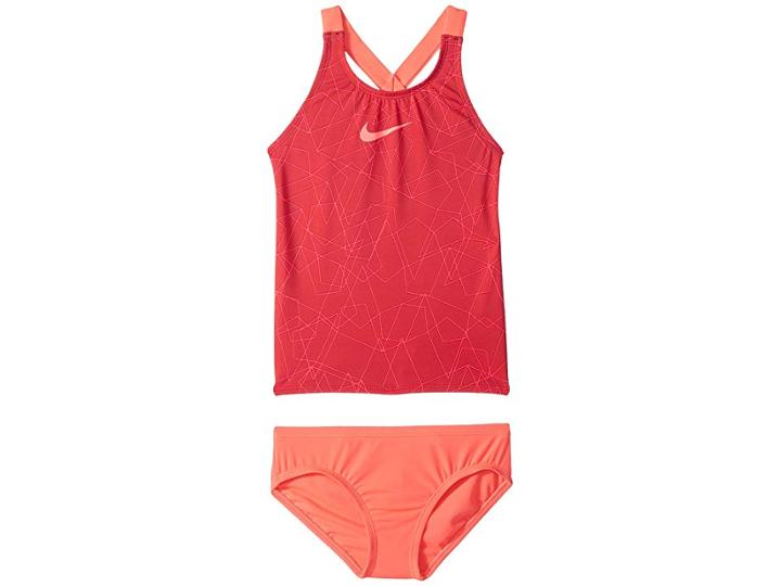 Nike Kids Nova Flare Prism Crossback Tankini Set (big Kids) (tropical Pink) Girl's Swimwear Sets