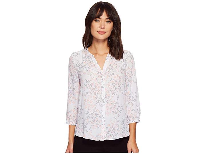 Nydj Blouse W/ Pleated Back (delicate Fleur Optic White) Women's Blouse
