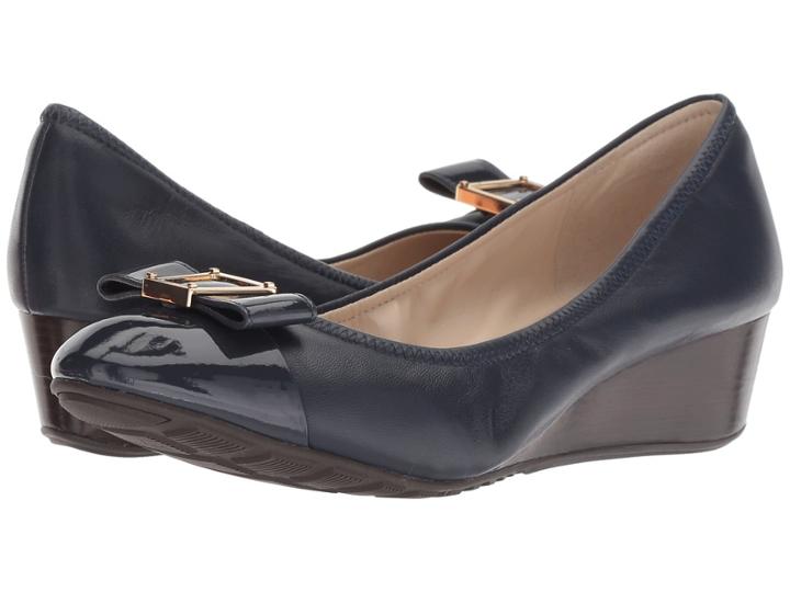 Cole Haan Emory 40mm Bow Wedge Ii (marine Blue Leather) Women's Wedge Shoes