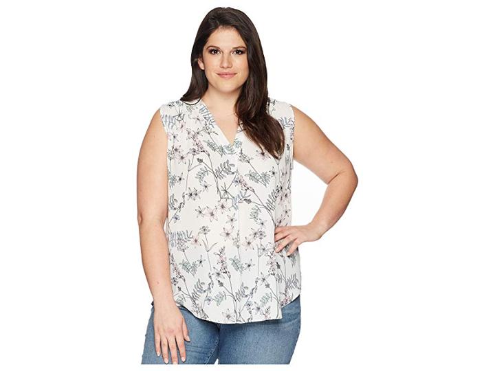 Vince Camuto Specialty Size Plus Size Sleeveless Botanical Flora V-neck Blouse (new Ivory) Women's Blouse