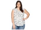 Vince Camuto Specialty Size Plus Size Sleeveless Botanical Flora V-neck Blouse (new Ivory) Women's Blouse