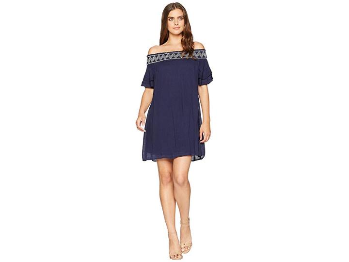 American Rose Avalyn Off The Shoulder Ruffle Dress (navy) Women's Dress