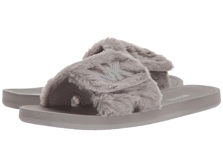 Michael Michael Kors Mk Slide (pearl Grey Faux Fur) Women's Sandals