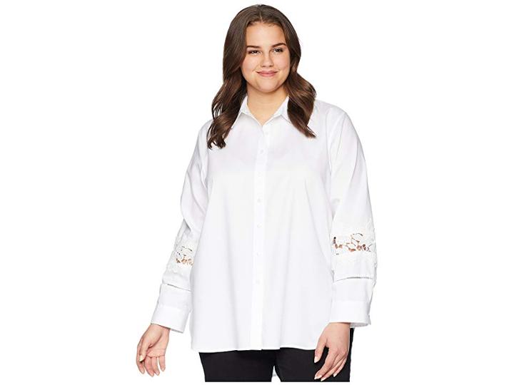 Calvin Klein Plus Plus Size Boyfriend Blouse W/ Lace Detail (birch) Women's Blouse