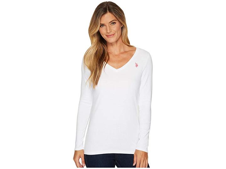 U.s. Polo Assn. Long Sleeve Jersey Polo (optic White) Women's Long Sleeve Pullover