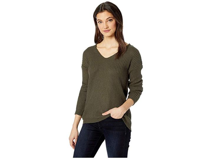 Pink Rose Drop Shoulder Long Sleeve W/ V-neck Front Lace Back (caper Berry) Women's Clothing