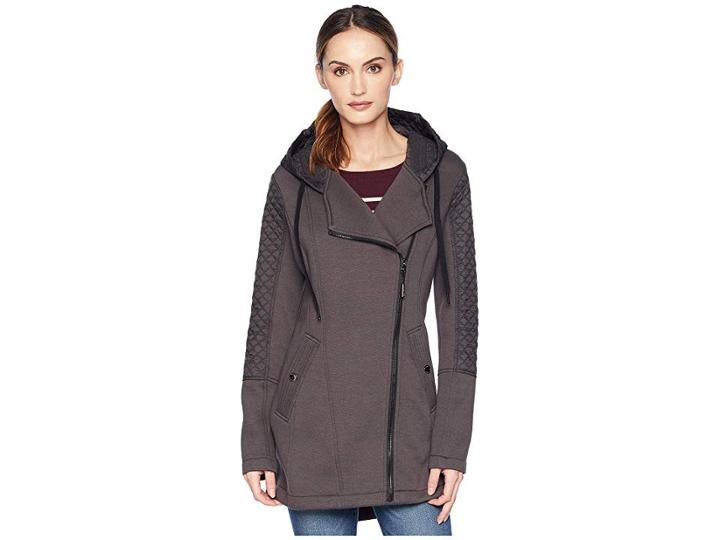 Michael Michael Kors Zip Front/zip Back Hooded Knit Coat A320673gz (gunmetal) Women's Coat