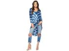 American Rose Sophie Long Sleeve Tie-dye Twisted Front Top (indigo/white) Women's Clothing