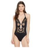 Kenneth Cole Bombay Babe Solid Embellished Plunge Mio (black) Women's Swimsuits One Piece