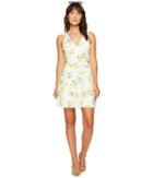 Kensie Lemon Tree Dress With Cut Out Back Ks6u7019 (citrus Green Combo) Women's Dress