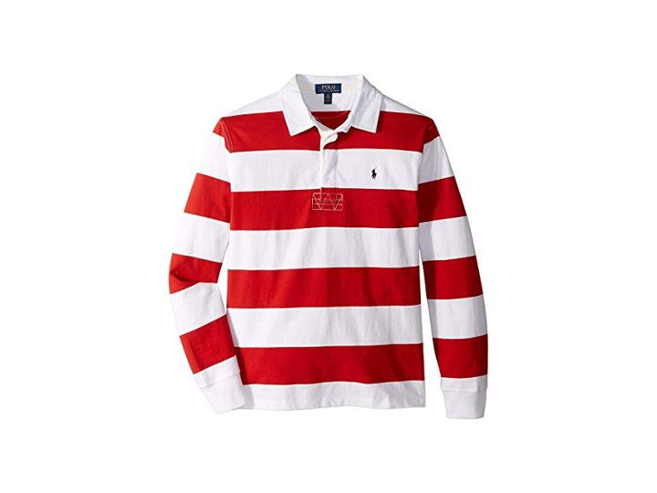 Polo Ralph Lauren Kids Striped Jersey Rugby Shirt (big Kids) (faded Red Multi) Boy's Long Sleeve Pullover