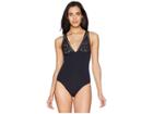 Seafolly Dawn To Dusk Embroidered V-neck Maillot (black) Women's Swimsuits One Piece