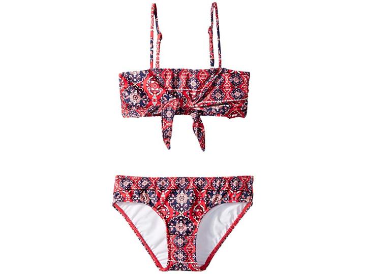 Seafolly Kids Marrakesh Sunset Tie Front Mini Tube Bikini (big Kids) (ruby Red) Girl's Swimwear Sets