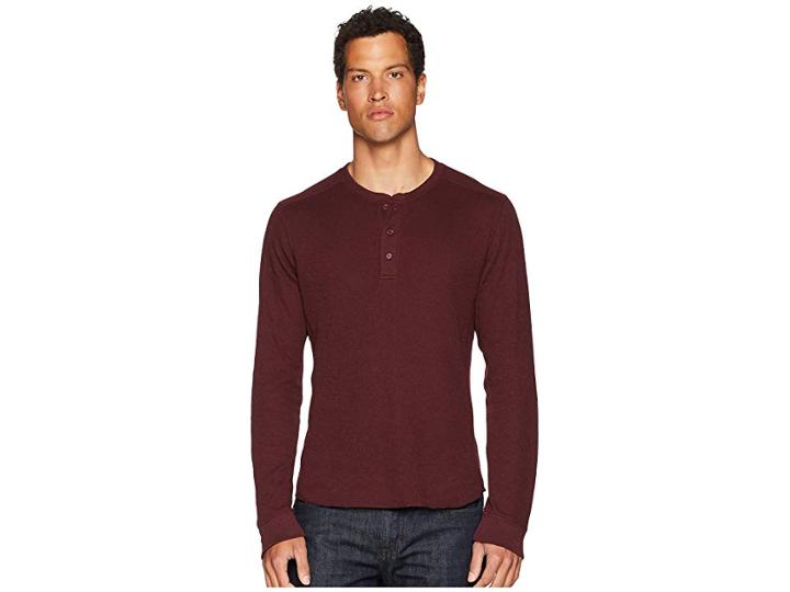 Vince Double Knit Long Sleeve Henley (black Cherry) Men's Clothing