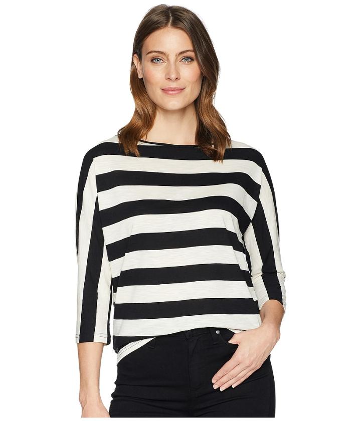 Chaps Striped Slub Jersey T-shirt (polo Black/heritage Cream) Women's Clothing