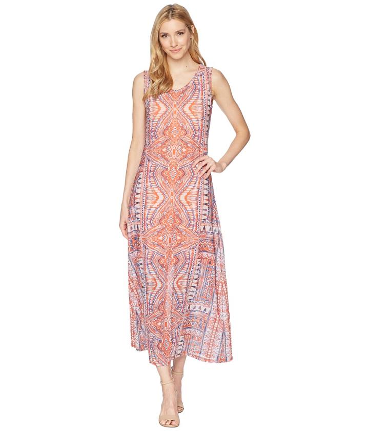 Tribal Printed Mesh Maxi Tank Dress (fiesta) Women's Dress