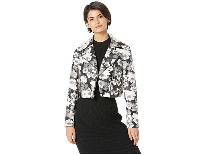 Sam Edelman Pu Floral Moto Jacket (black/white Floral) Women's Coat