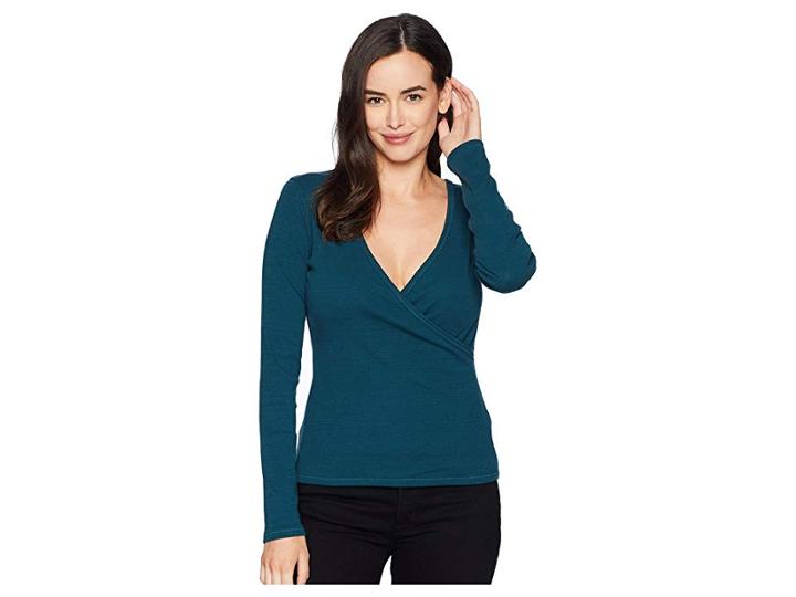 Lilla P Long Sleeve Faux Wrap (stream) Women's Clothing