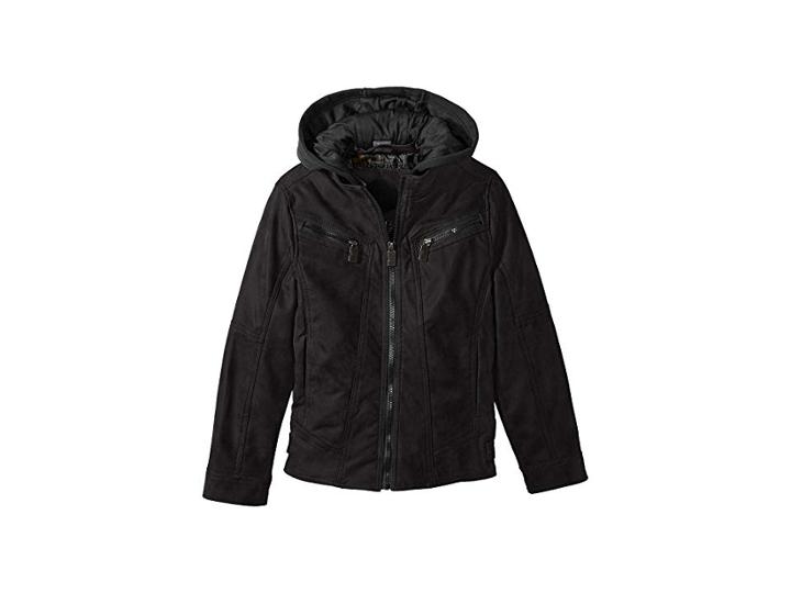 Urban Republic Kids Reeves Pu Suede Biker Jacket W/ Fleece Hoodie (toddler) (black) Boy's Coat