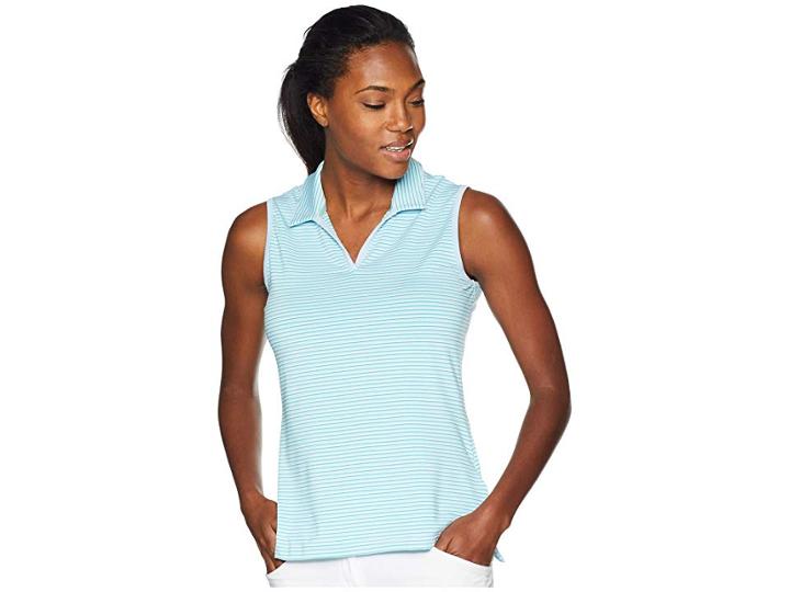 Adidas Golf Ultimate 365 Stripe Sleeveless Polo (vision Blue) Women's Clothing