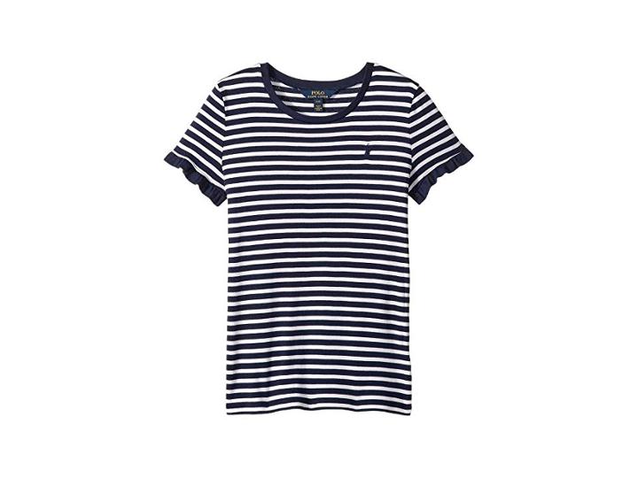 Polo Ralph Lauren Kids Striped Ruffled Jersey Top (little Kids/big Kids) (french Navy/white) Girl's Clothing