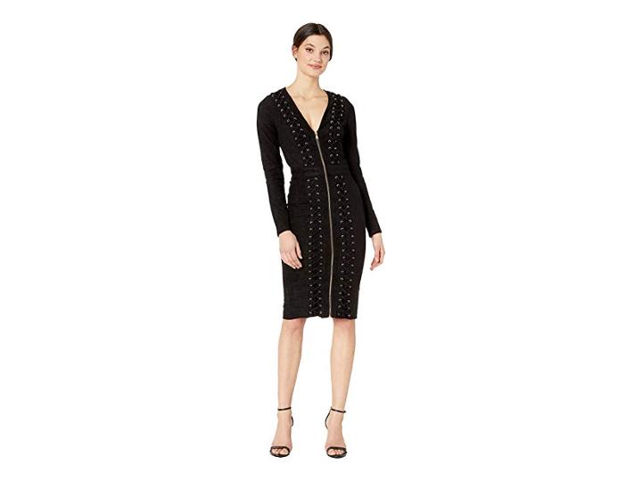 Bebe Lace-up Suede Midi Dress (jet Black) Women's Dress