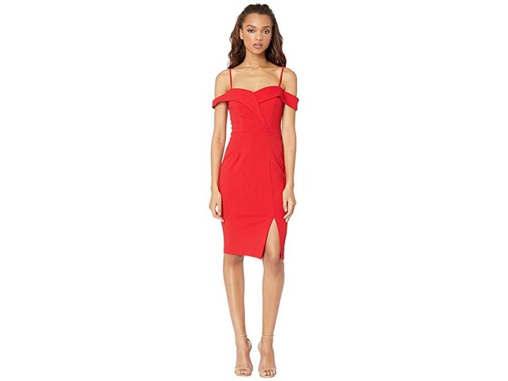 Bebe Off The Shoulder Slit Dress (red) Women's Dress