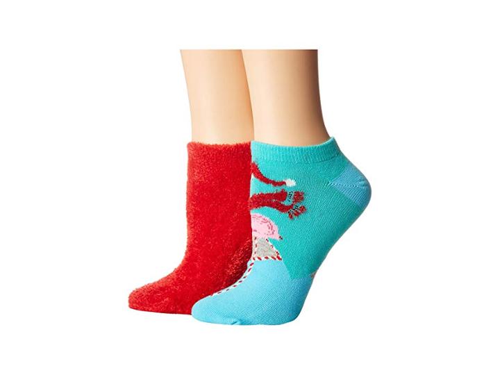 Hue Footsie Ankle Socks Gift Box Set 2-pair Pack (red Hot/flamingo) Women's Crew Cut Socks Shoes