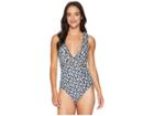 Michael Michael Kors Wrap Shirred Neck One-piece W/ Ladder Insert Removable Soft Cups (new Navy) Women's Swimsuits One Piece