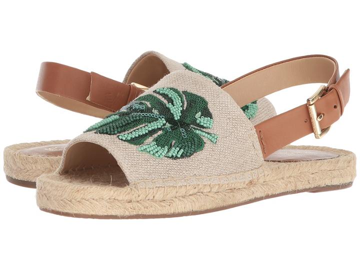 Michael Michael Kors Fisher Espadrille (hemp Hemp/vachetta/palm Embroidery) Women's Flat Shoes