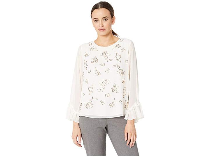 Vince Camuto Long Sleeve Ruffle Cuff Embellished Blouse (pearl Ivory) Women's Blouse