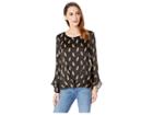 Vince Camuto Long Sleeve Flutter Cuff Paisley Fold Front Blouse (rich Black) Women's Blouse